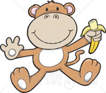 Cute Baby Monkey Eating a Banana Clipart Illustration